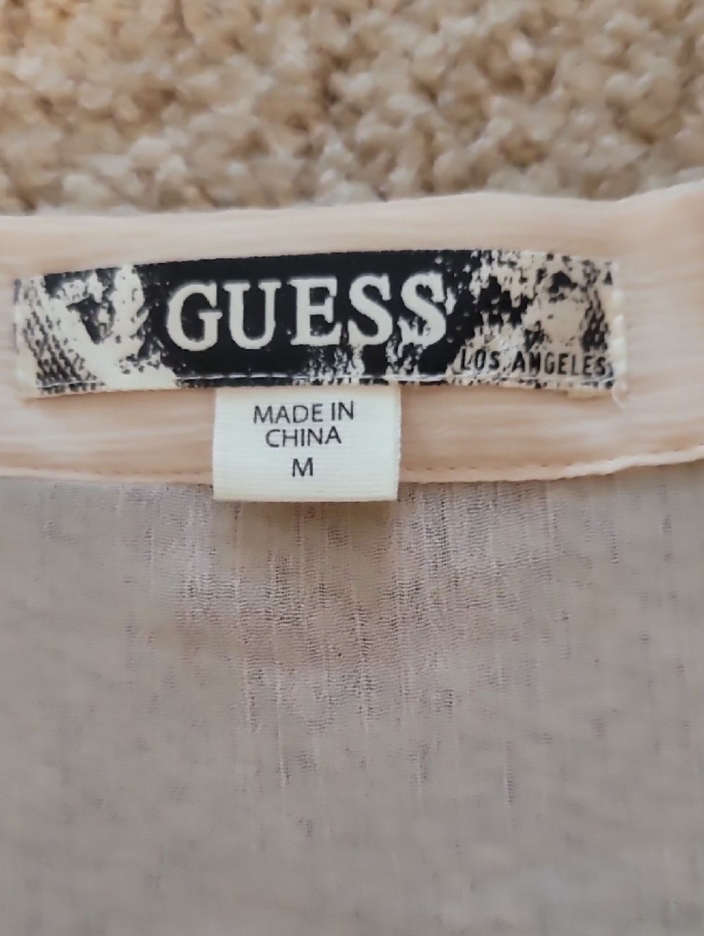 GUESS Beige Lace-Trimmed Sheer Ruffle Blouse NWOT - Picture 2 of 4